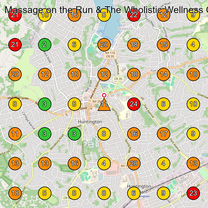 Massage on the Run & The Wholistic Wellness Center - Huntington Massage Spa GeoGrid ranking map for Huntington NY